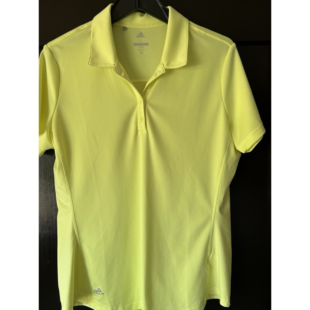 Women's Sz L Golf Polo Shirt  Collared Short Sleeve Logo, Bright Yellow, Adidas